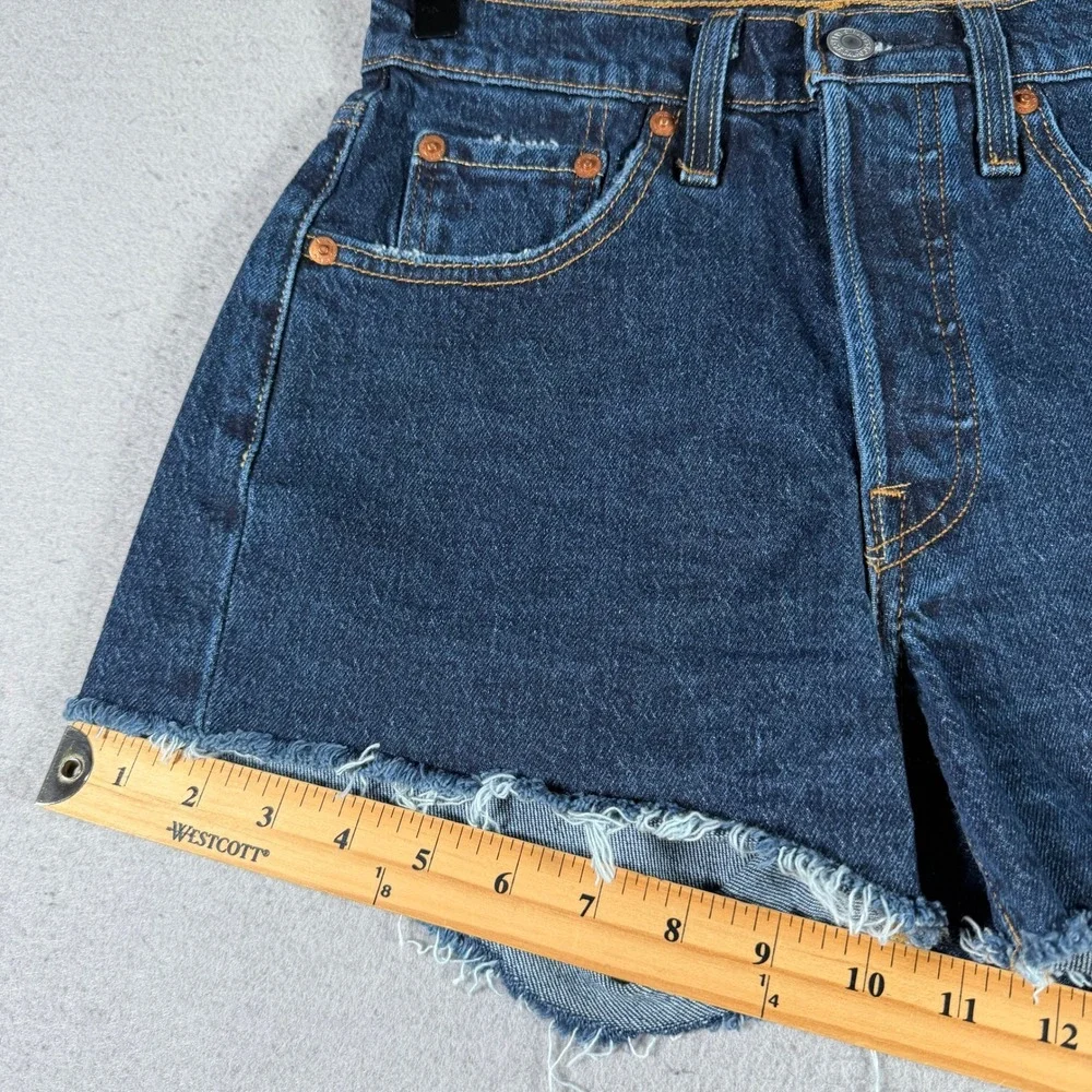 Levis 501 Original‎ High Rise Denim Shorts Dark Indigo Raw Hem W24 56327-0236